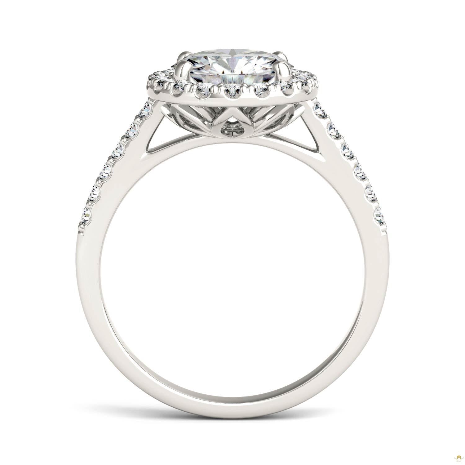 2.35 CTW   Round Moissanite Halo Ring in 14K White Gold