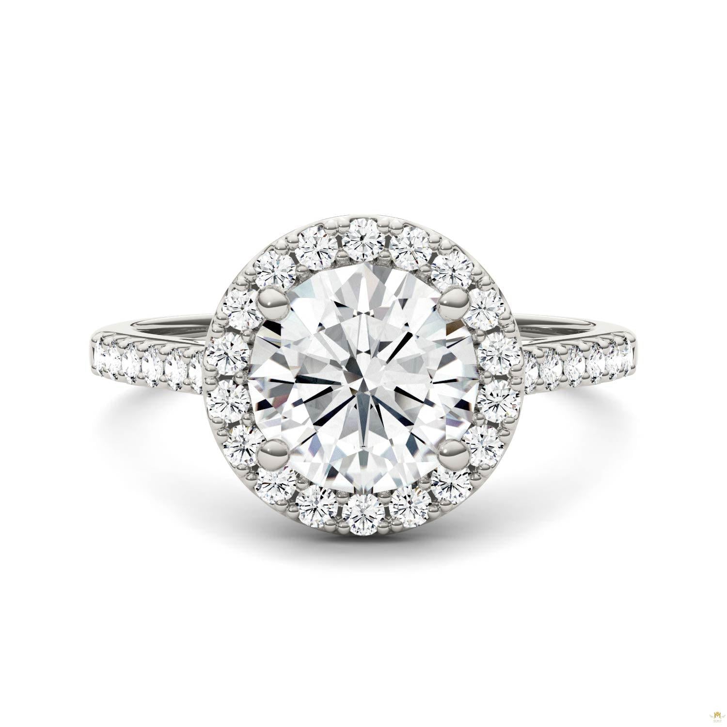2.35 CTW   Round Moissanite Halo Ring in 14K White Gold