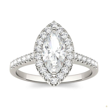 1.45 CTW   Marquise Moissanite Halo Ring in 14K White Gold