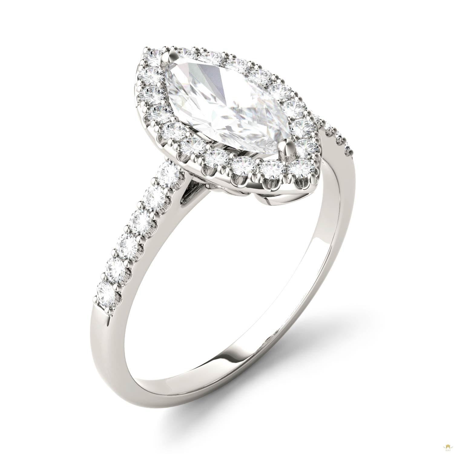 1.45 CTW   Marquise Moissanite Halo Ring in 14K White Gold