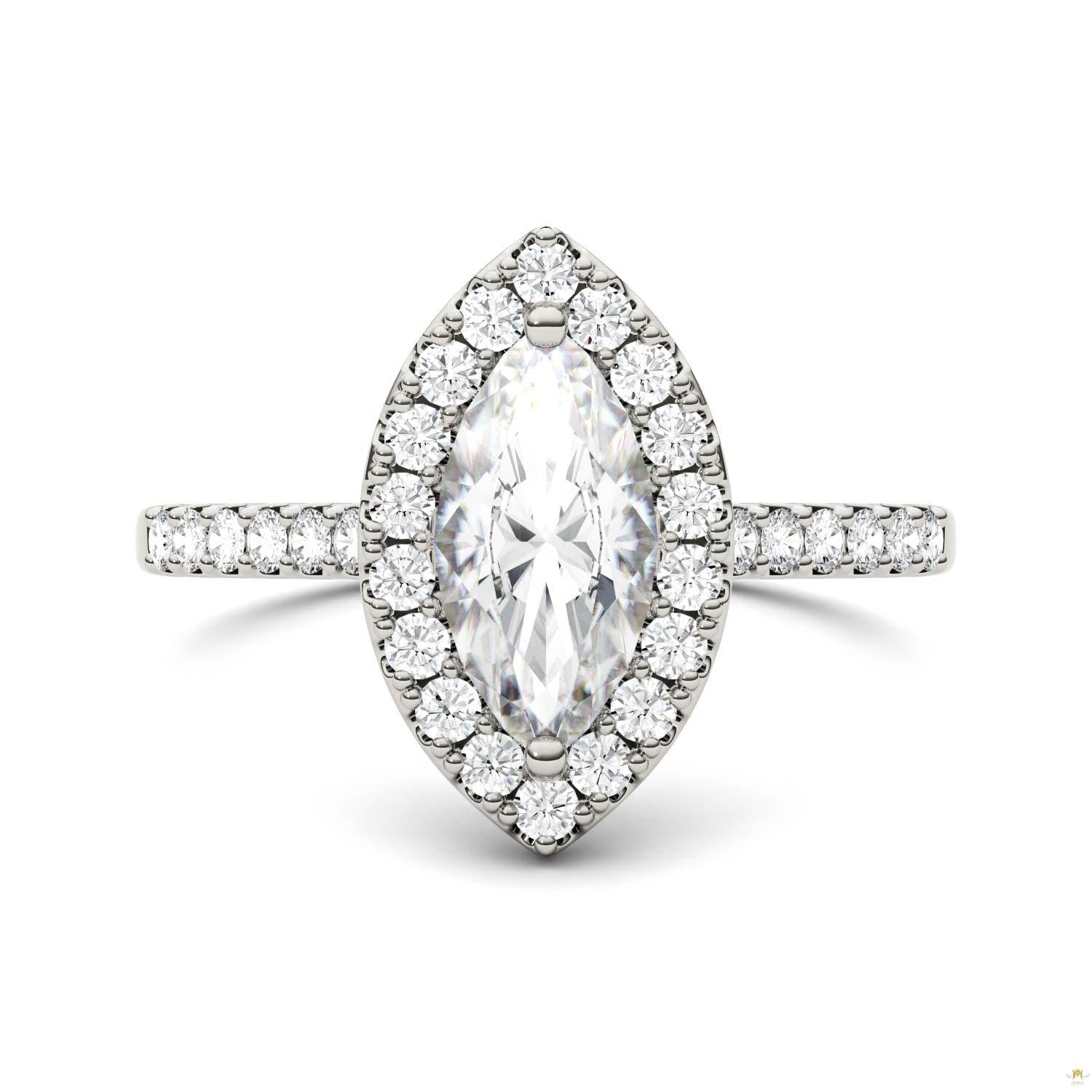 1.45 CTW   Marquise Moissanite Halo Ring in 14K White Gold