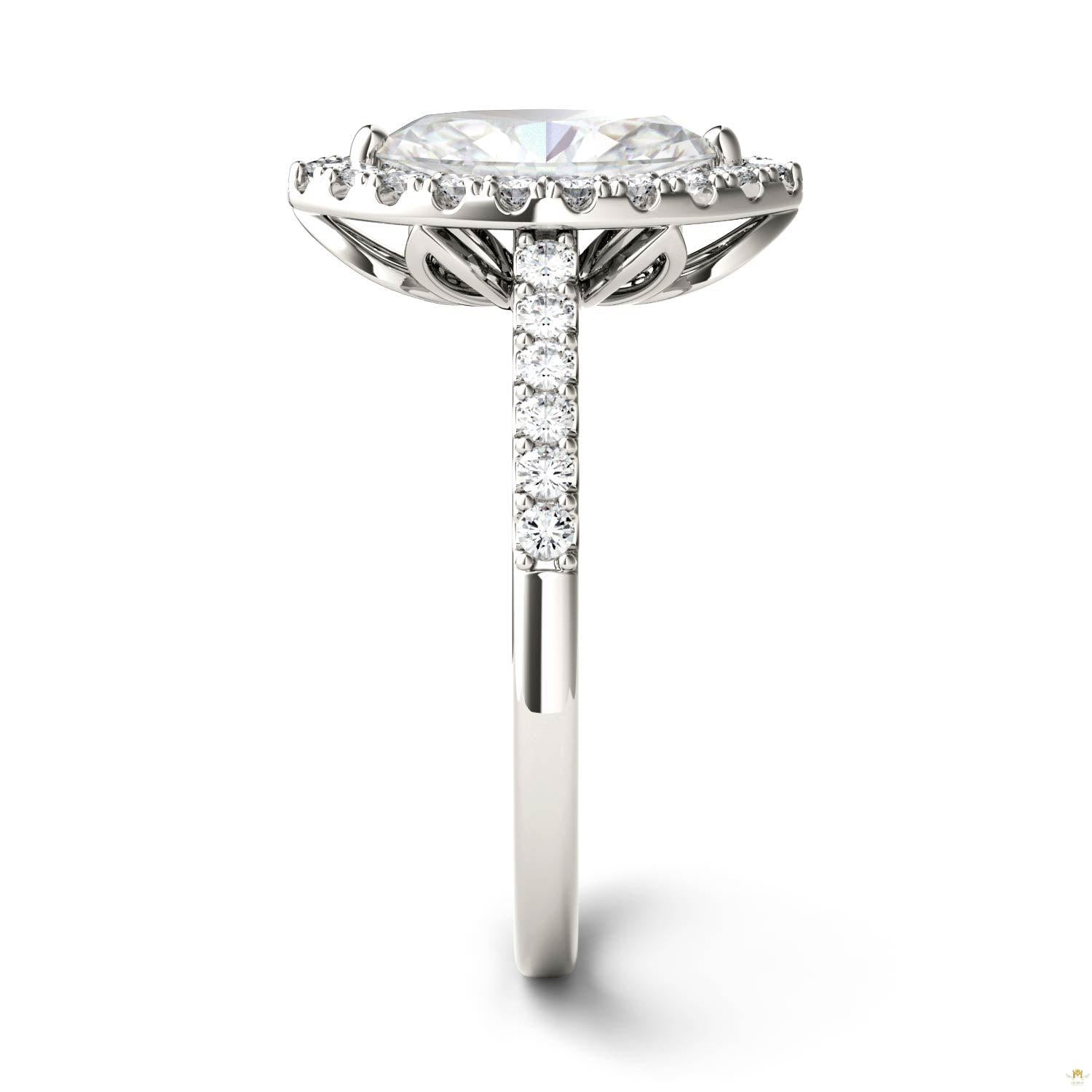 1.45 CTW   Marquise Moissanite Halo Ring in 14K White Gold