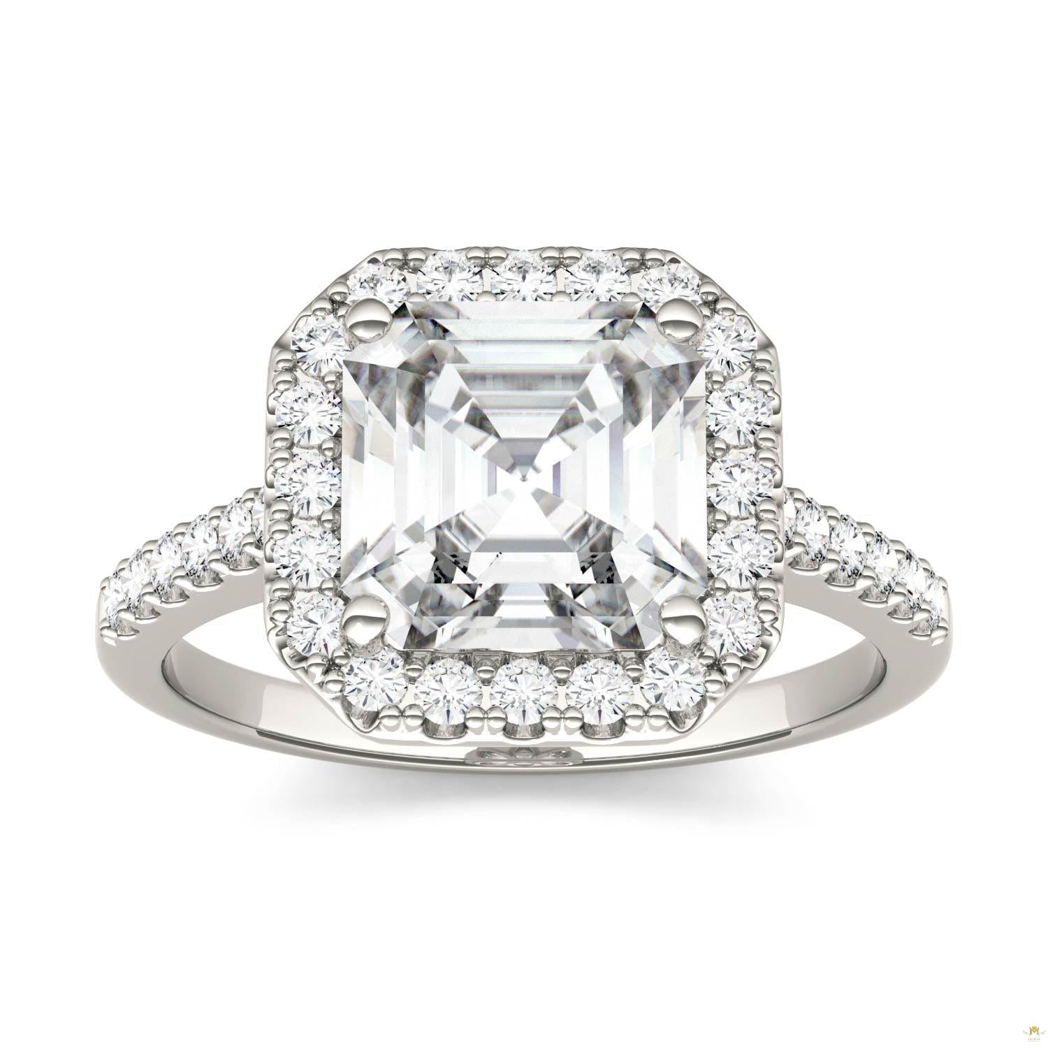 2.69 CTW   Asscher Moissanite Halo Ring in 14K White Gold