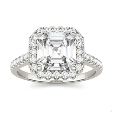 2.69 CTW   Asscher Moissanite Halo Ring in 14K White Gold