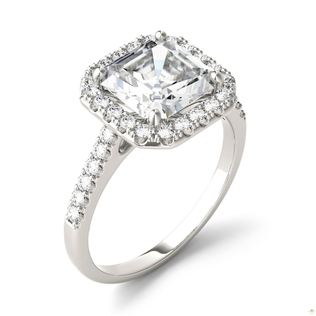 2.69 CTW   Asscher Moissanite Halo Ring in 14K White Gold