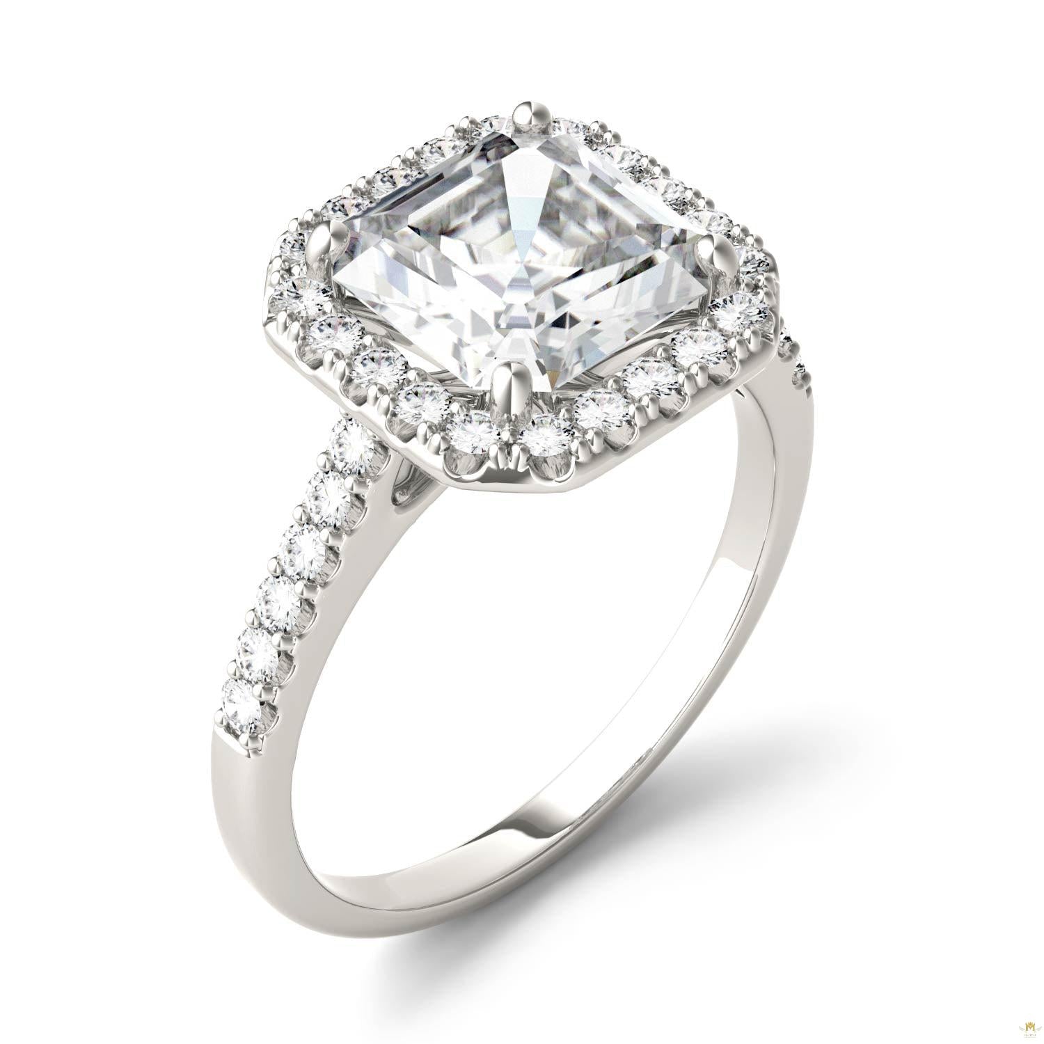 2.69 CTW   Asscher Moissanite Halo Ring in 14K White Gold