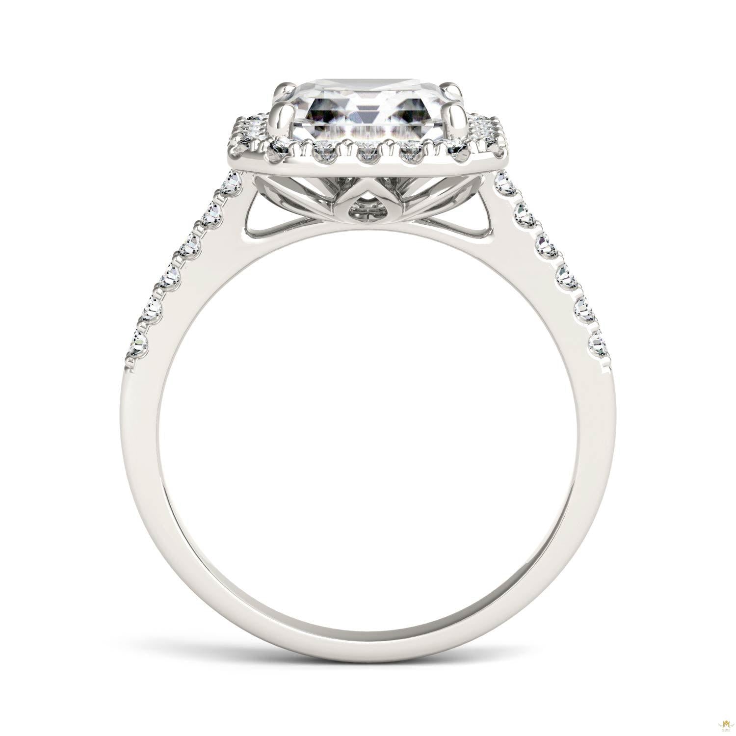 2.69 CTW   Asscher Moissanite Halo Ring in 14K White Gold