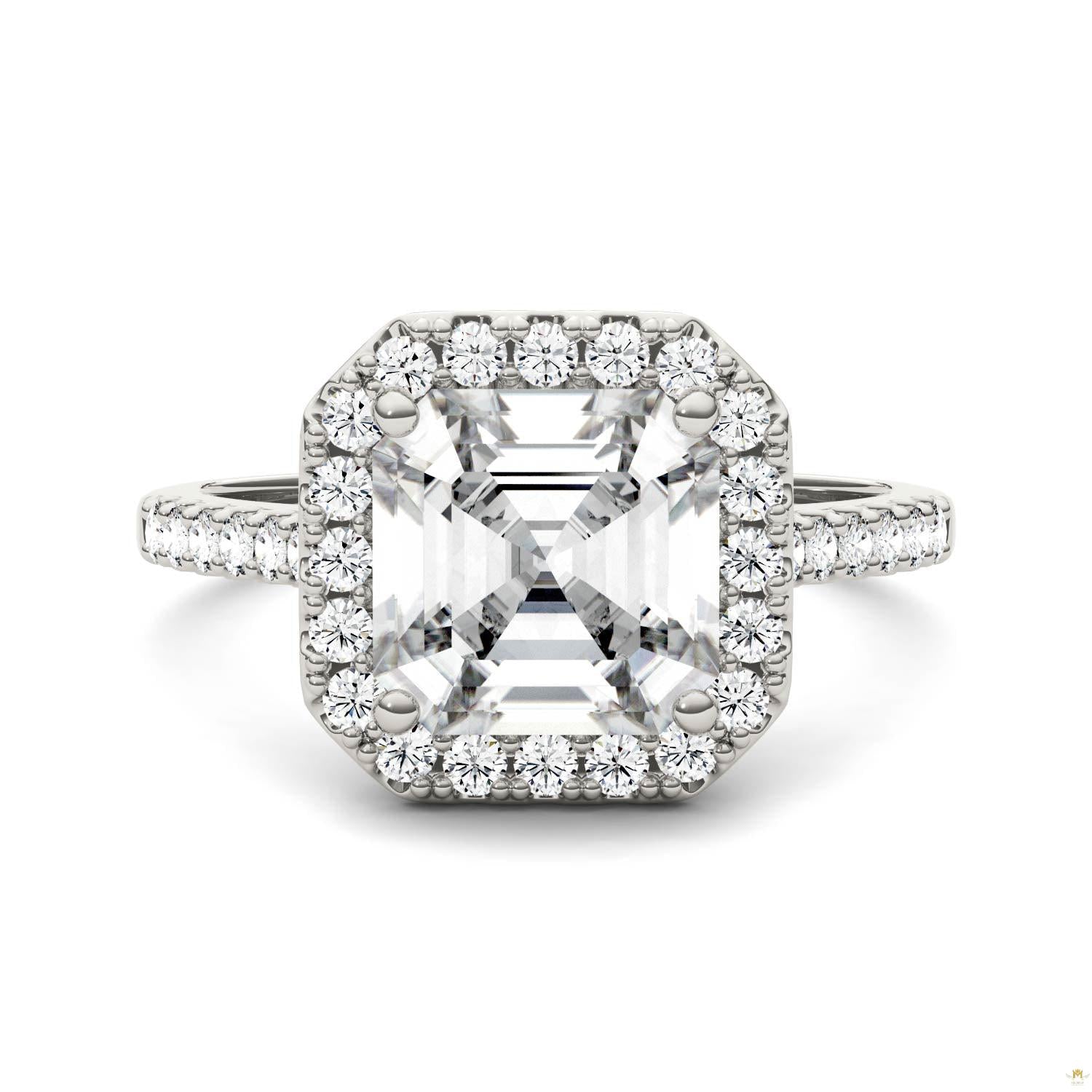 2.69 CTW   Asscher Moissanite Halo Ring in 14K White Gold