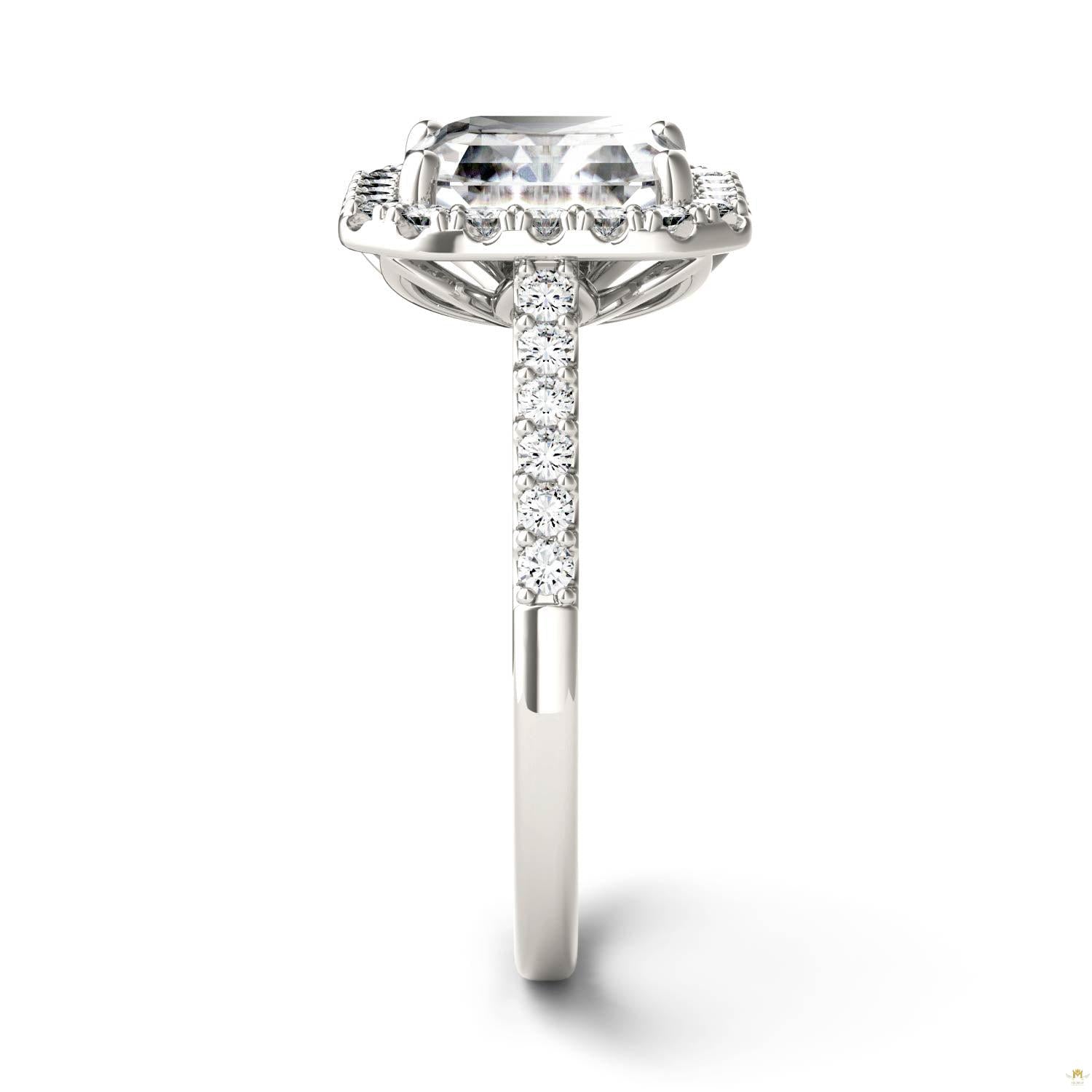 2.69 CTW   Asscher Moissanite Halo Ring in 14K White Gold