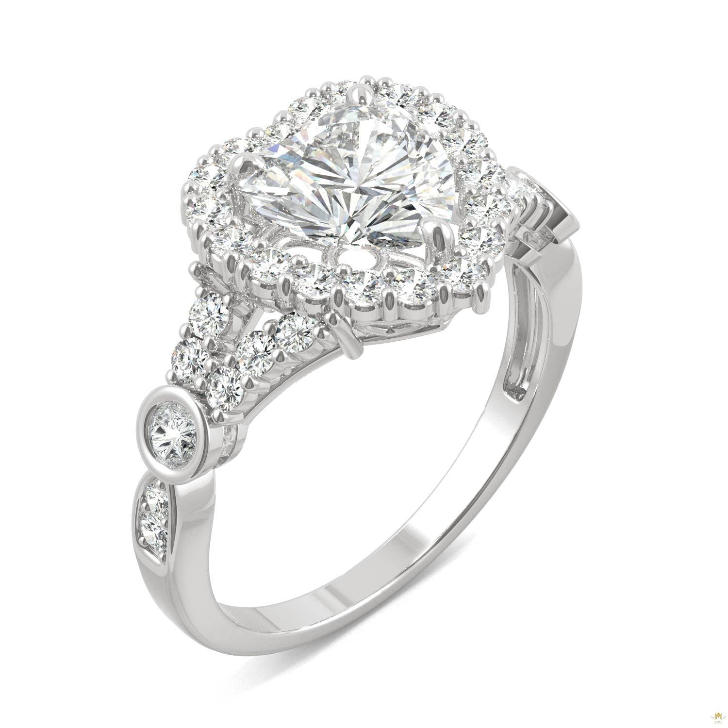 1.79 CTW   Heart Moissanite Engagement Ring in 14K White Gold