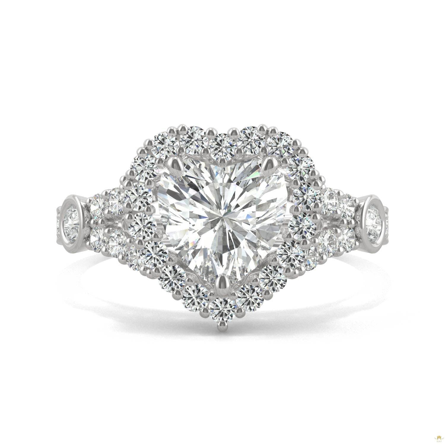 1.79 CTW   Heart Moissanite Engagement Ring in 14K White Gold