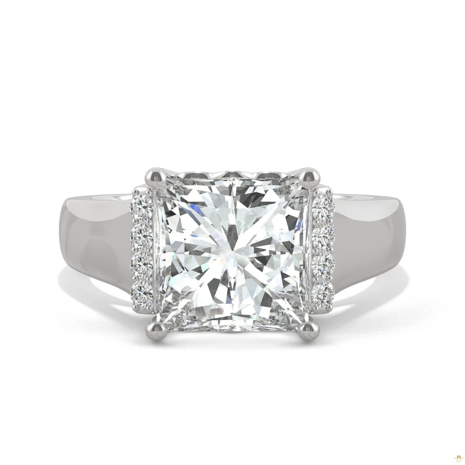 3.72 CTW   Square Moissanite Fashion Ring in 14K White Gold