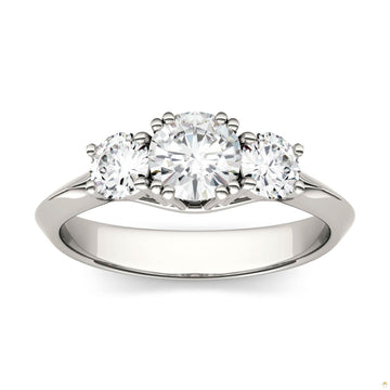 1.06 CTW   Round Moissanite Three Stone Ring in 14K White Gold