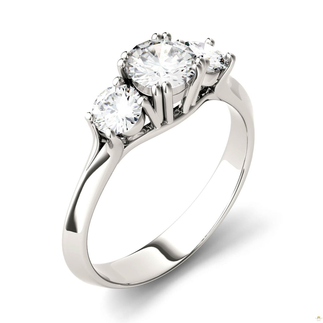 1.06 CTW   Round Moissanite Three Stone Ring in 14K White Gold