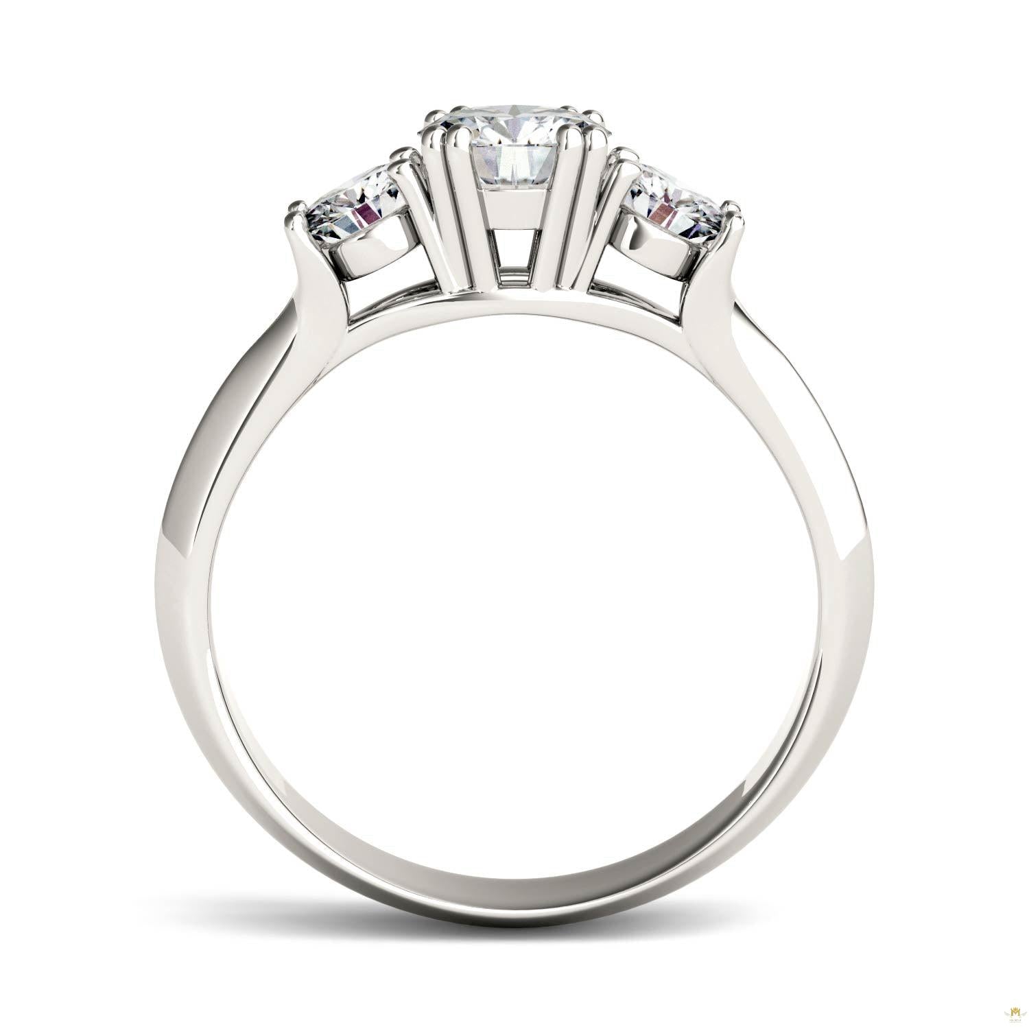 1.06 CTW   Round Moissanite Three Stone Ring in 14K White Gold