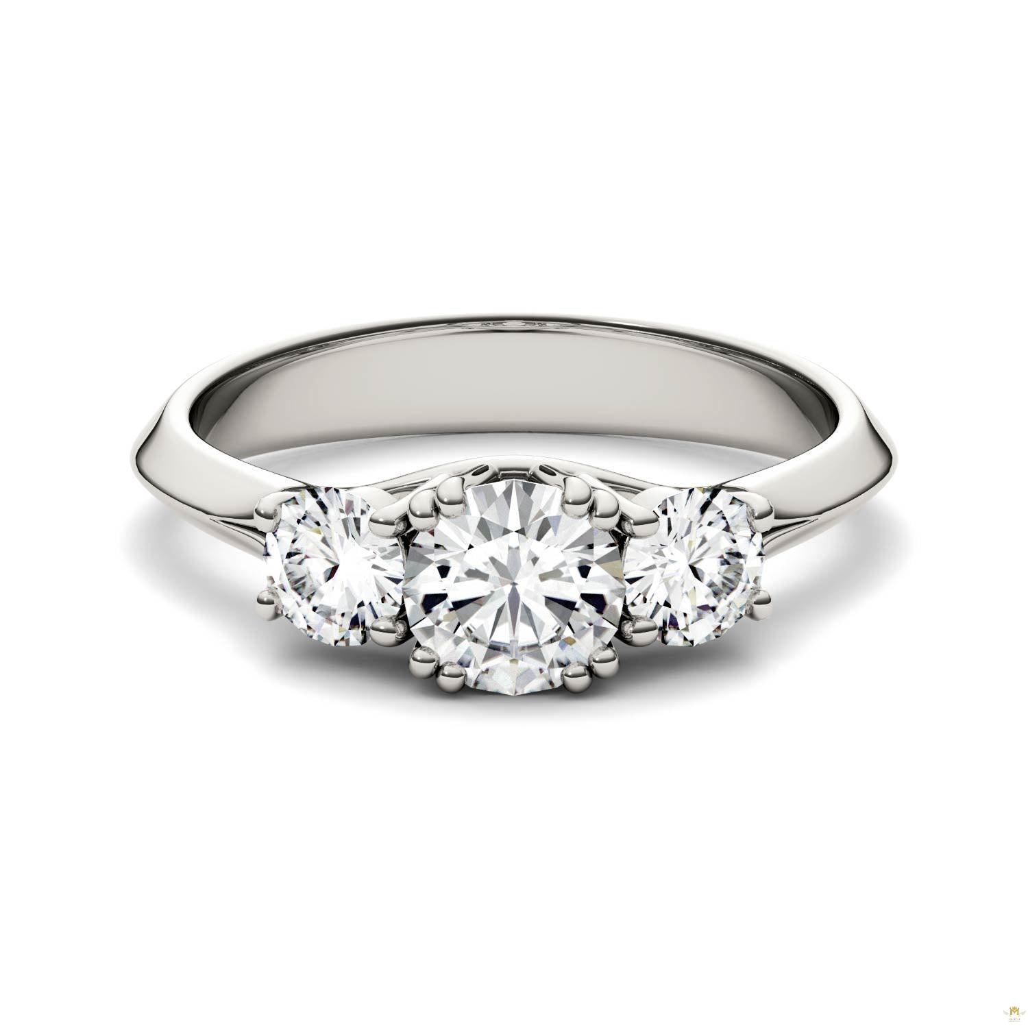 1.06 CTW   Round Moissanite Three Stone Ring in 14K White Gold
