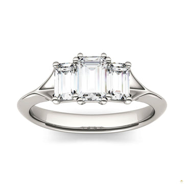 1.36 CTW   Radiant Moissanite Three Stone Ring in 14K White Gold