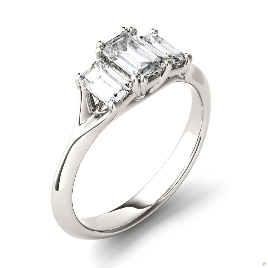 1.36 CTW   Radiant Moissanite Three Stone Ring in 14K White Gold
