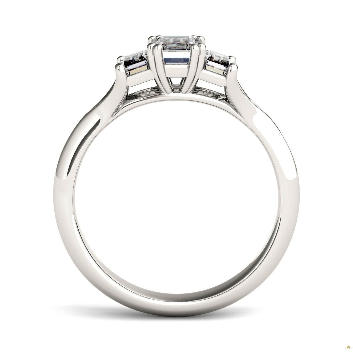 1.36 CTW   Radiant Moissanite Three Stone Ring in 14K White Gold