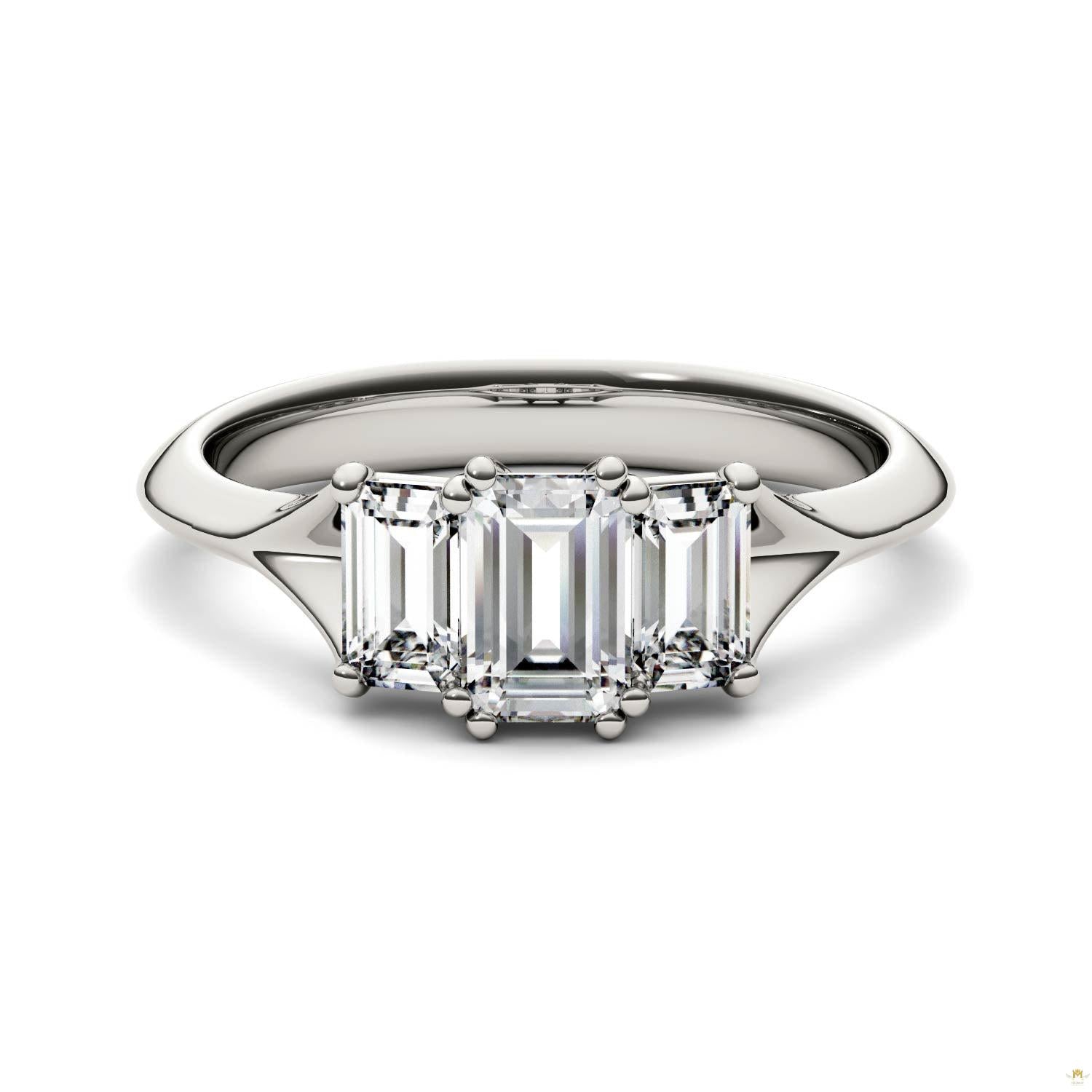 1.36 CTW   Radiant Moissanite Three Stone Ring in 14K White Gold