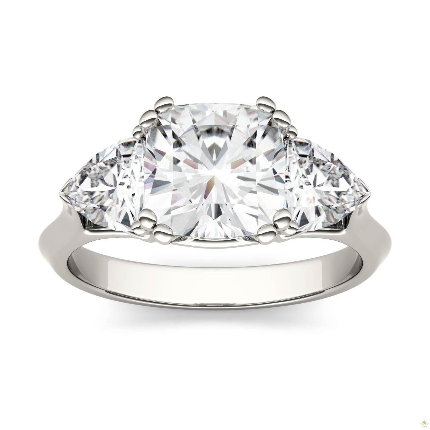 3.00 CTW   Cushion Moissanite Three Stone Ring in 14K White Gold