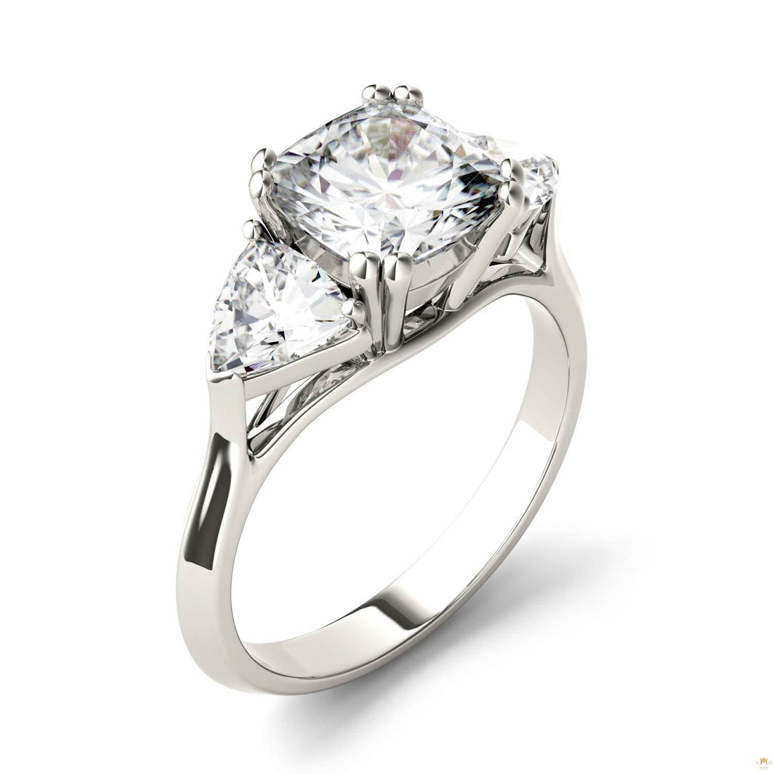 3.00 CTW   Cushion Moissanite Three Stone Ring in 14K White Gold