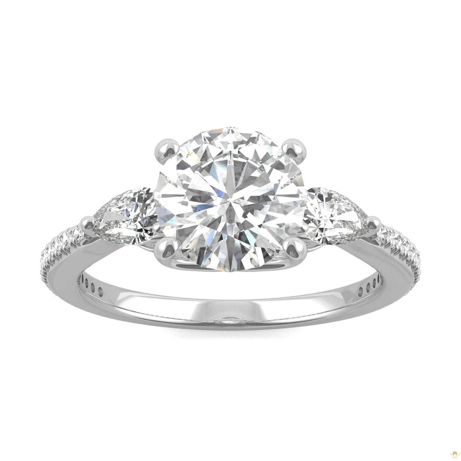 2.50 CTW   Round Moissanite Engagement Ring in 14K White Gold