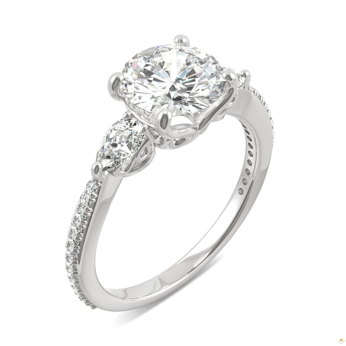 2.50 CTW   Round Moissanite Engagement Ring in 14K White Gold