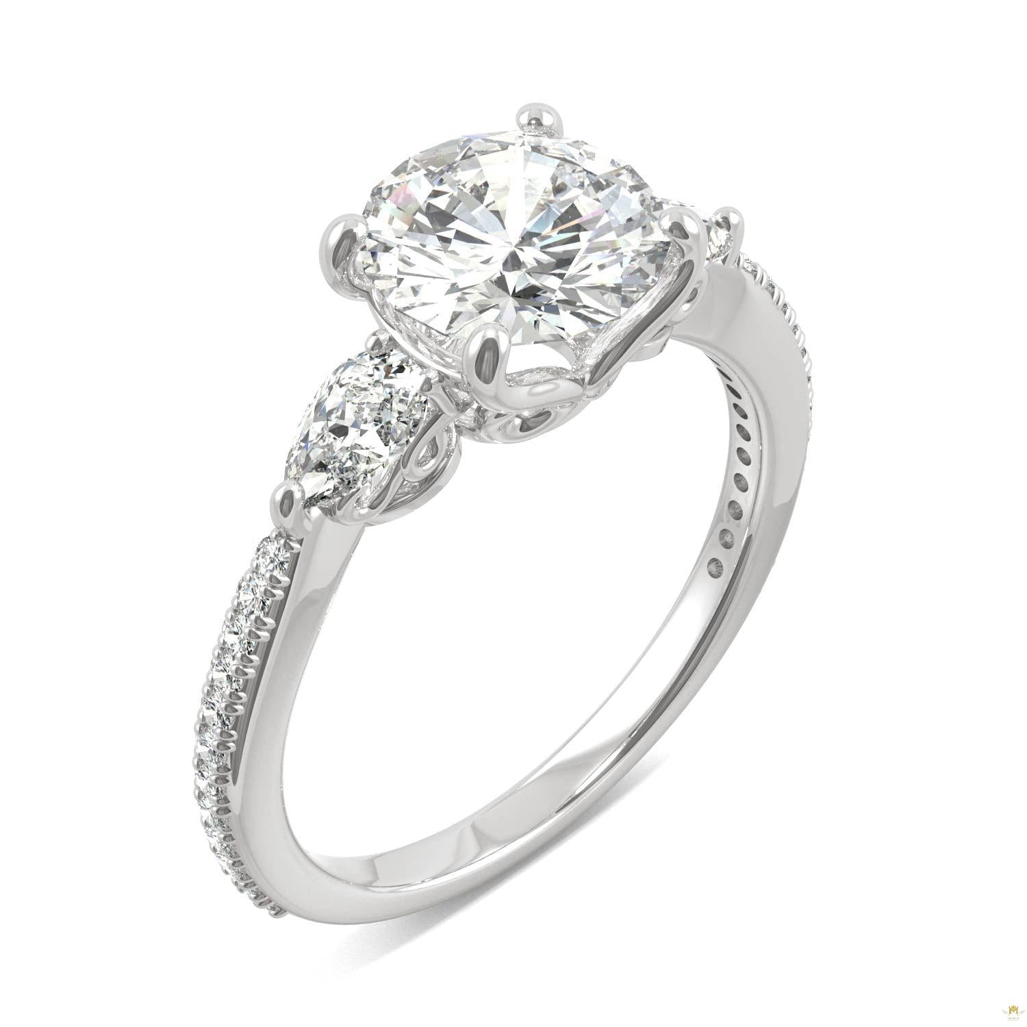 2.50 CTW   Round Moissanite Engagement Ring in 14K White Gold