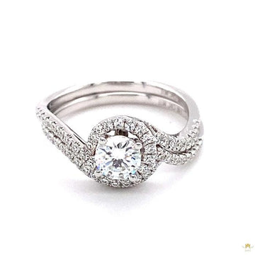 1.18 CTW   Round Near-Colorless Moissanite Bypass Halo Engagement Ring in 14K White Gold