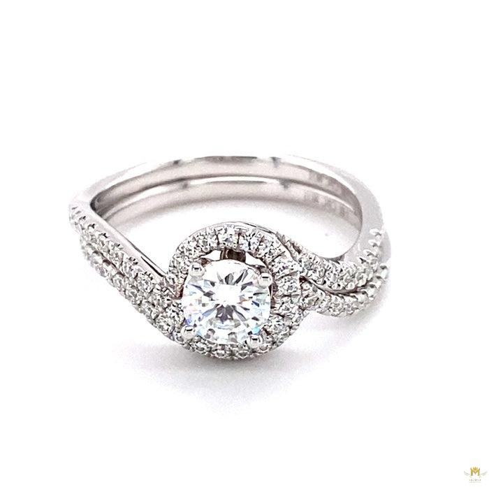1.18 CTW   Round Near-Colorless Moissanite Bypass Halo Engagement Ring in 14K White Gold