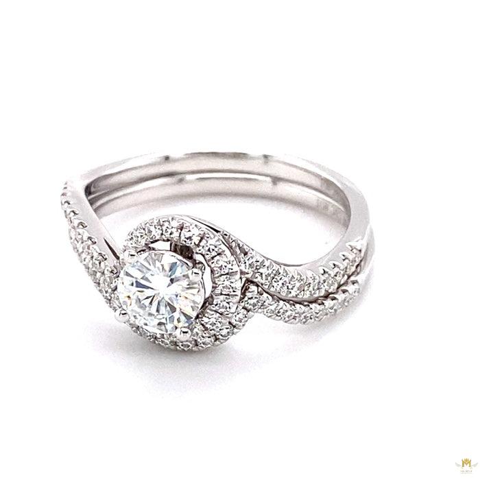 1.18 CTW   Round Near-Colorless Moissanite Bypass Halo Engagement Ring in 14K White Gold