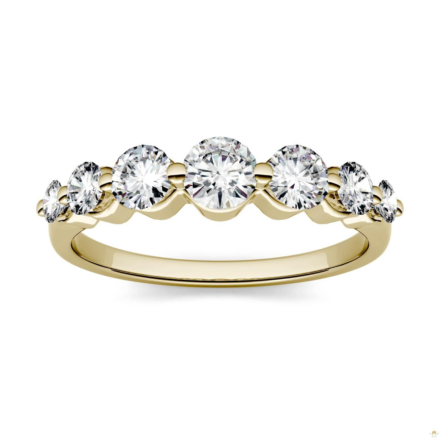 0.87 CTW   Round Moissanite Seven Stone Ring in 14K Yellow Gold