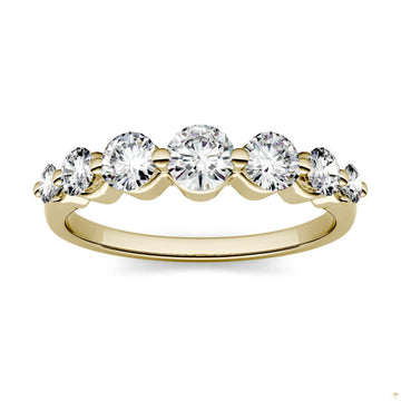 0.87 CTW   Round Moissanite Seven Stone Ring in 14K Yellow Gold