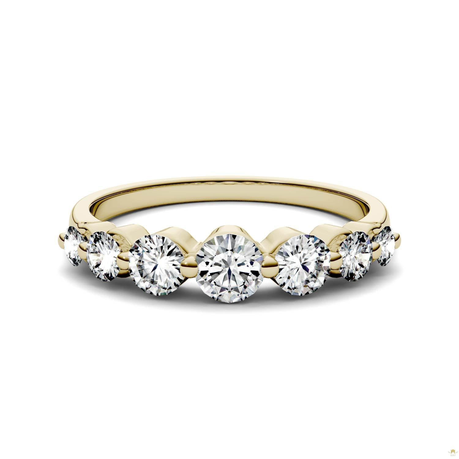 0.87 CTW   Round Moissanite Seven Stone Ring in 14K Yellow Gold