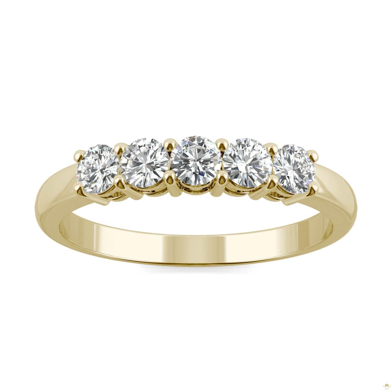 0.50 CTW   Round Moissanite Five Stone Ring in 14K Yellow Gold