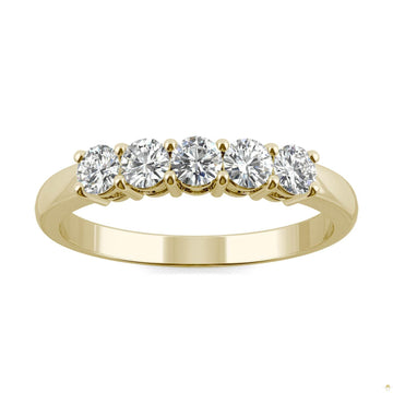 0.50 CTW   Round Moissanite Five Stone Ring in 14K Yellow Gold