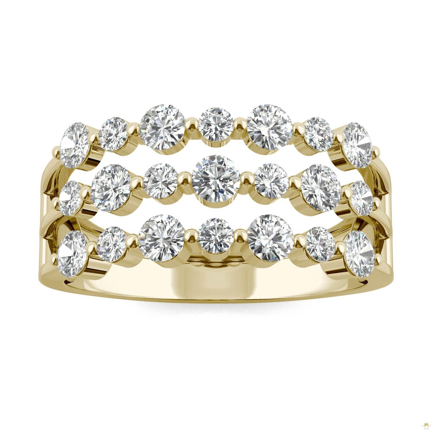 0.91 CTW   Round Moissanite Three Row Ring in 14K Yellow Gold