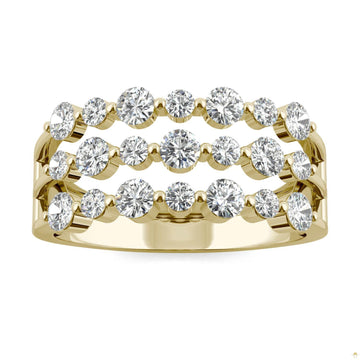 0.91 CTW   Round Moissanite Three Row Ring in 14K Yellow Gold