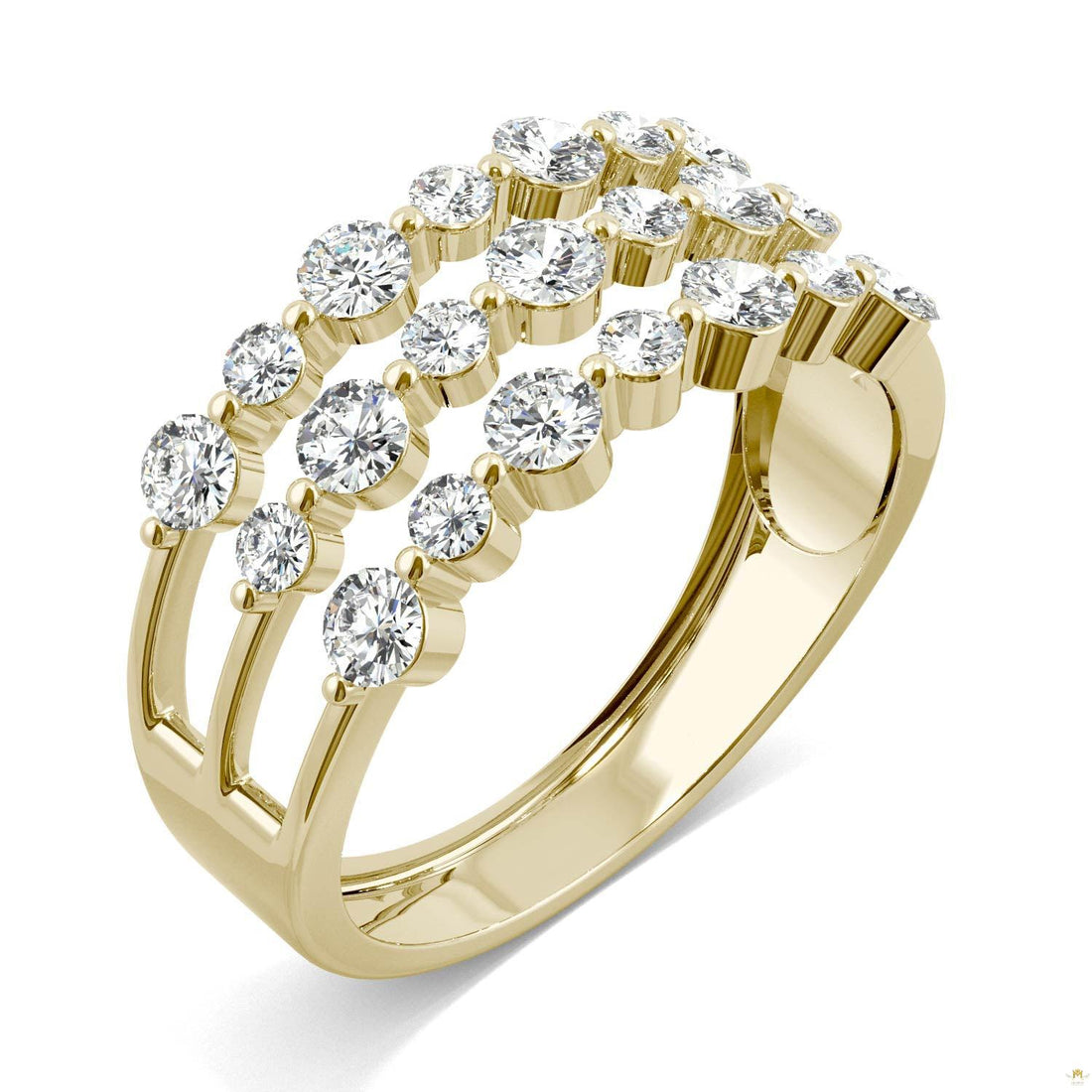 0.91 CTW   Round Moissanite Three Row Ring in 14K Yellow Gold
