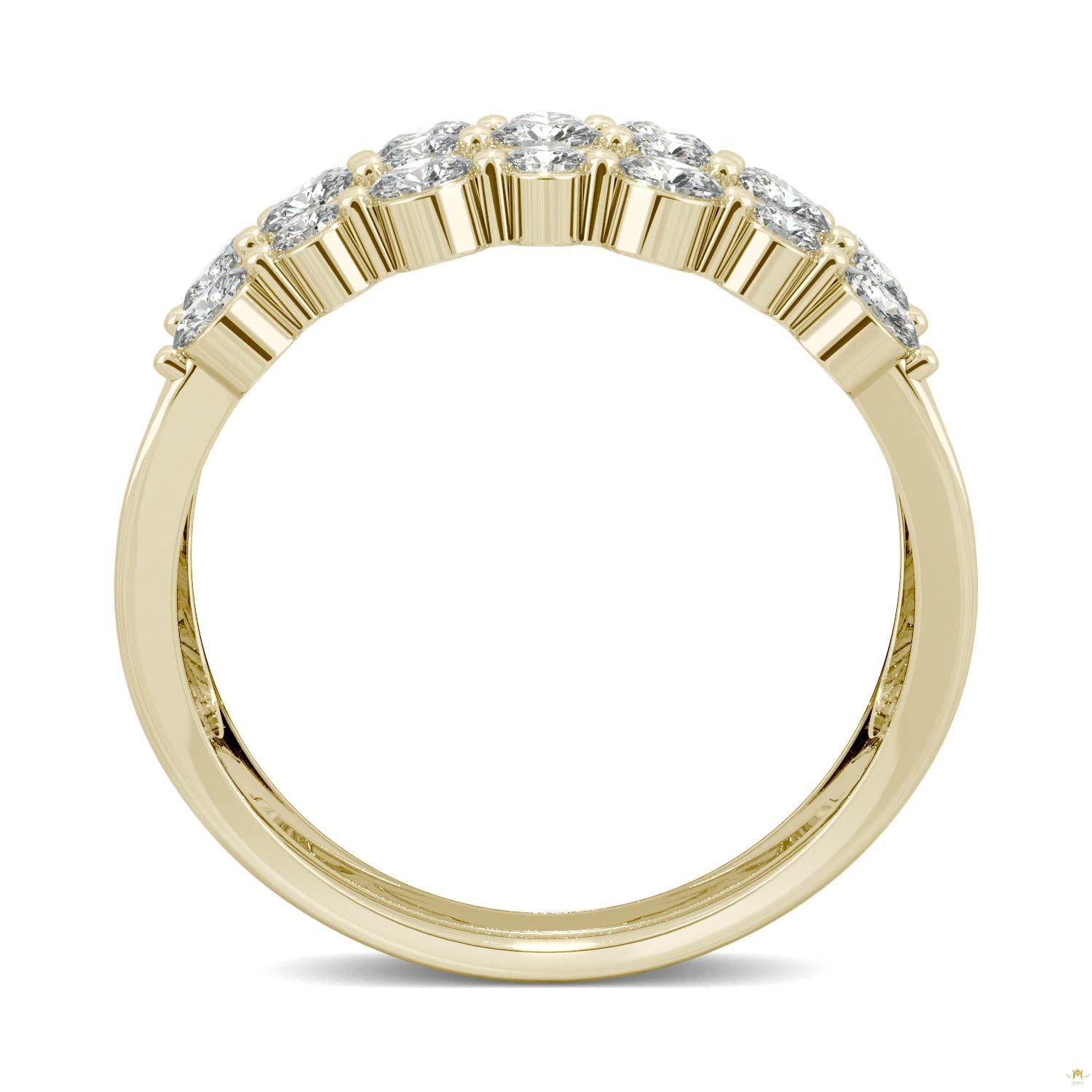 0.91 CTW   Round Moissanite Three Row Ring in 14K Yellow Gold