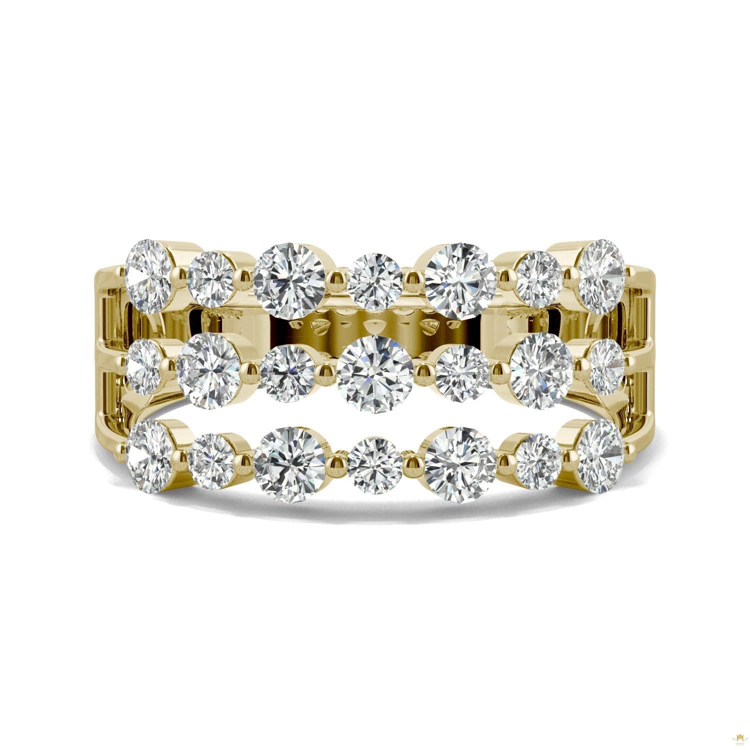 0.91 CTW   Round Moissanite Three Row Ring in 14K Yellow Gold