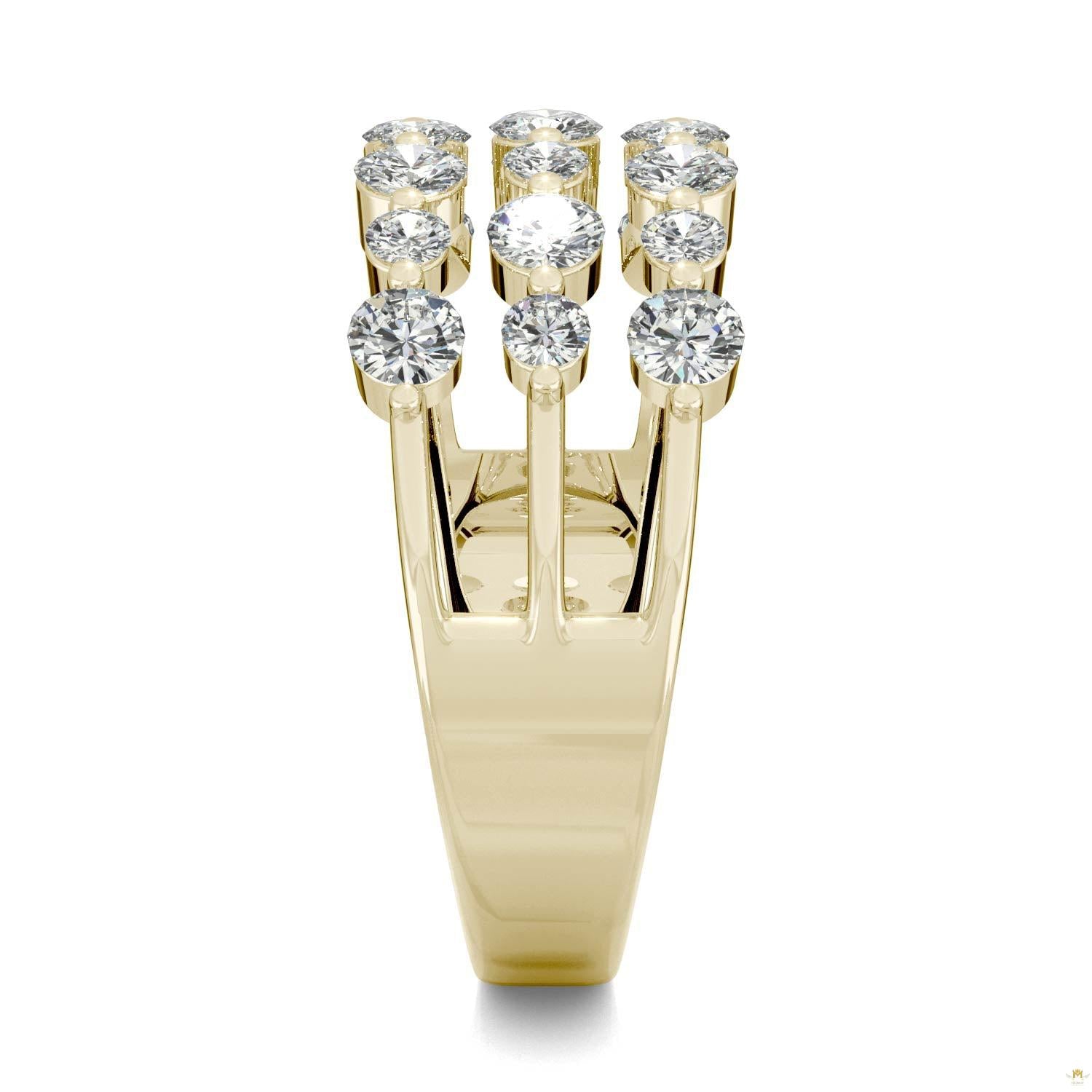 0.91 CTW   Round Moissanite Three Row Ring in 14K Yellow Gold