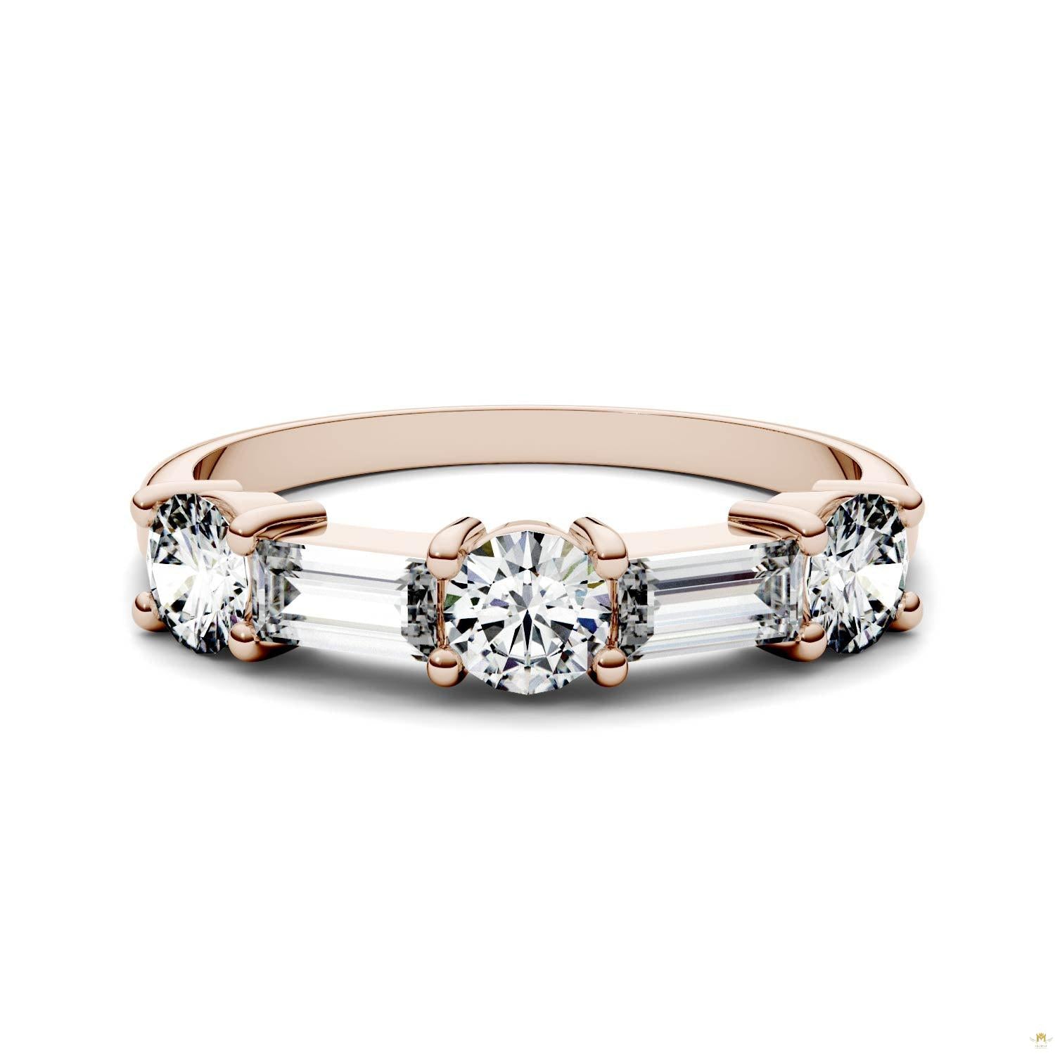 1.15 CTW   Straight Baguette Moissanite Stackable Ring in 14K Rose Gold
