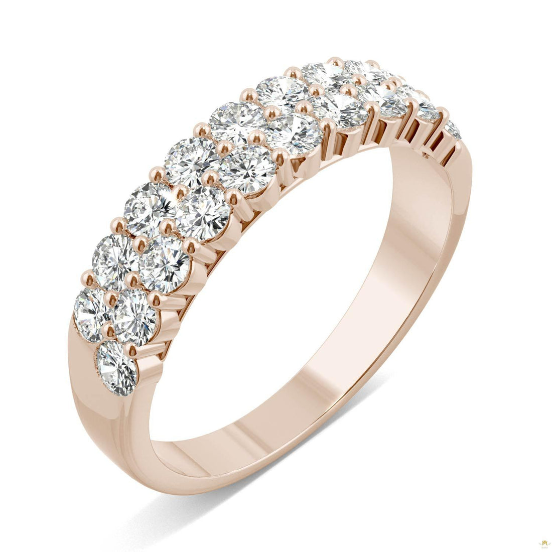 1.00 CTW   Round Moissanite Two Row Ring in 14K Rose Gold