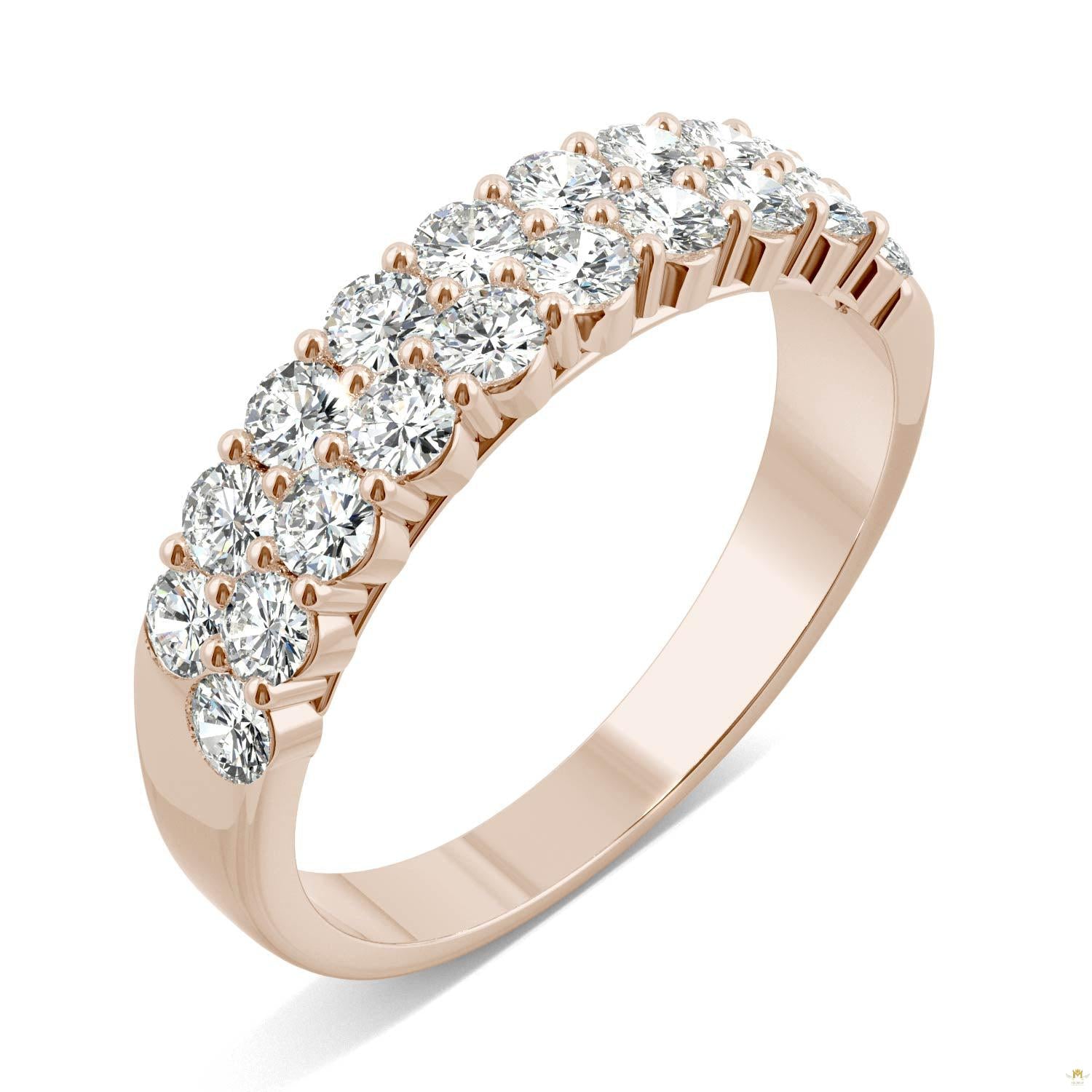 1.00 CTW   Round Moissanite Two Row Ring in 14K Rose Gold