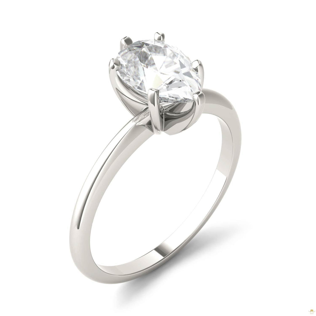 1.50 CTW   Pear Moissanite Engagement Ring in 14K White Gold