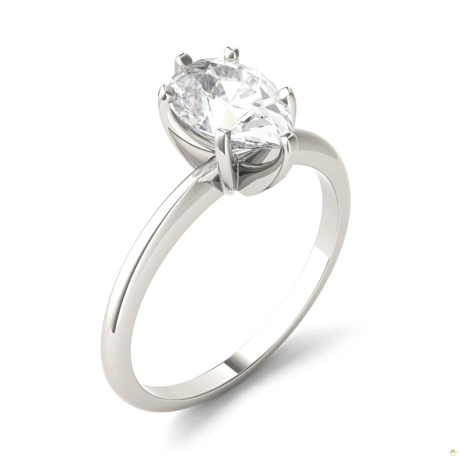1.50 CTW   Pear Moissanite Engagement Ring in 14K White Gold