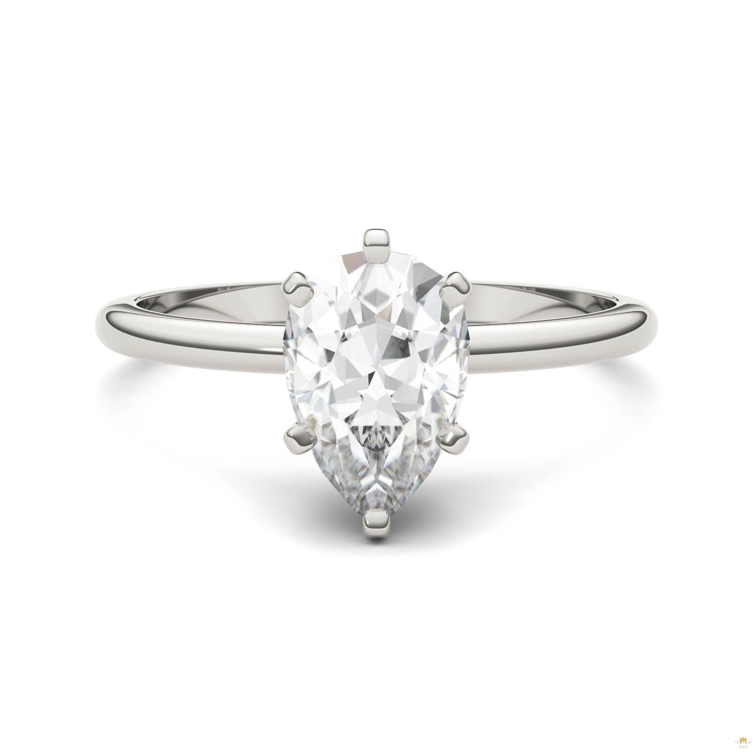 1.50 CTW   Pear Moissanite Engagement Ring in 14K White Gold
