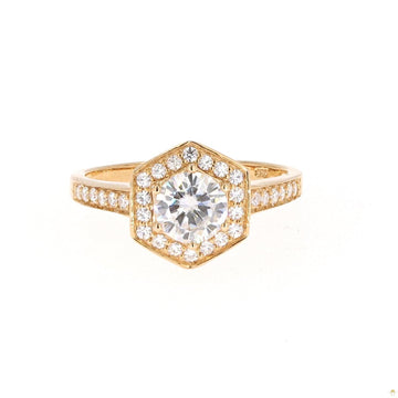 1.10 CTW   Round Near-Colorless Moissanite Geometric Halo Engagement Ring in 14K Yellow Gold